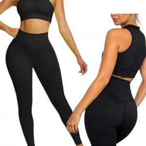 NWT Women's Black High-Waisted Sports Set
